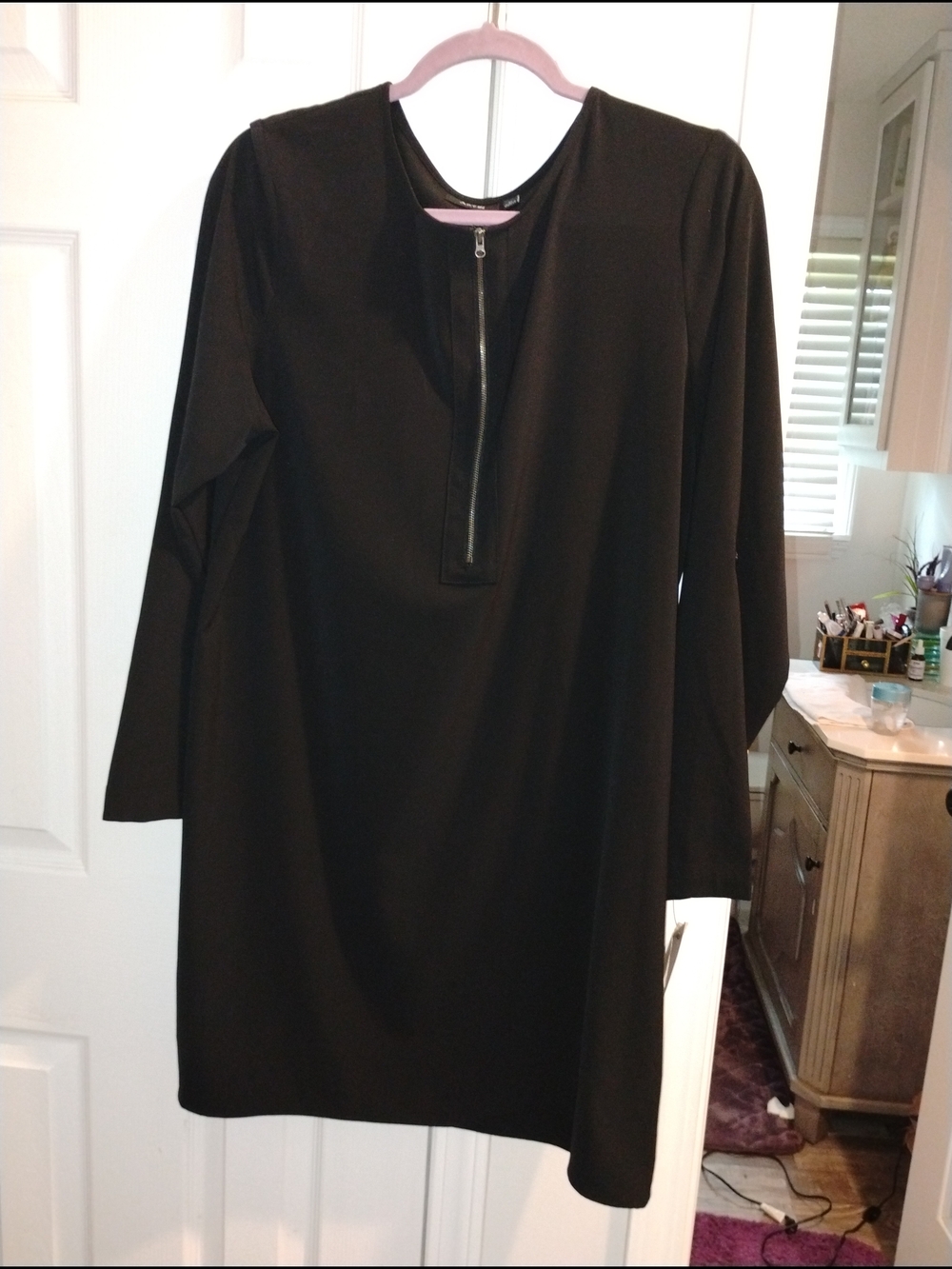 Apt. 9 Black Long-Sleeve Zip-Front Shift Dress